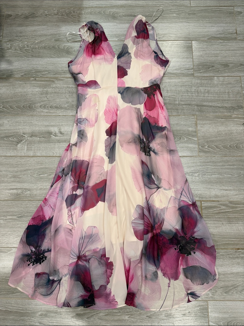 Donna Karan Floral V-Neck Sleeveless Chiffon Dress in Pink and Purple size 14 - Picture 4 of 5